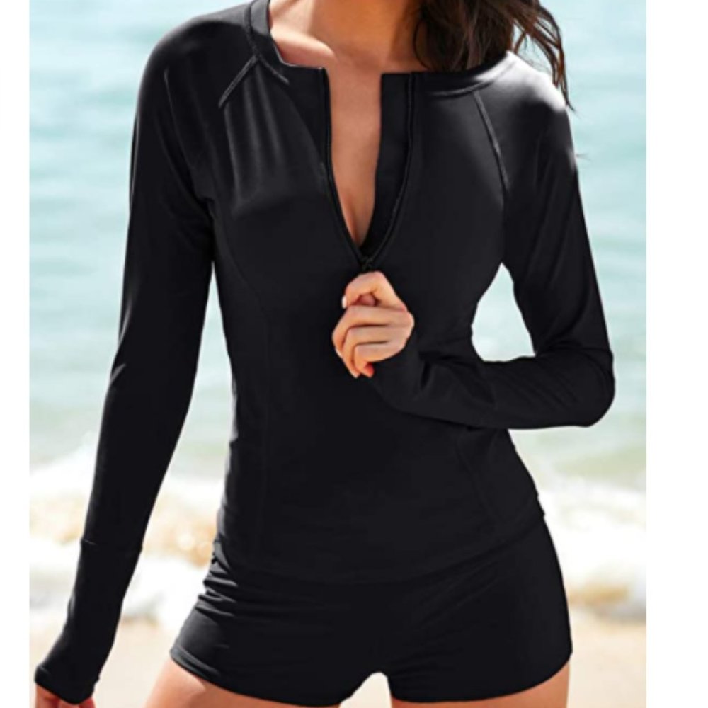 Relaxing Two Piece Rash Guard Long Sleeve Swimsuit - Picture 1 of 5